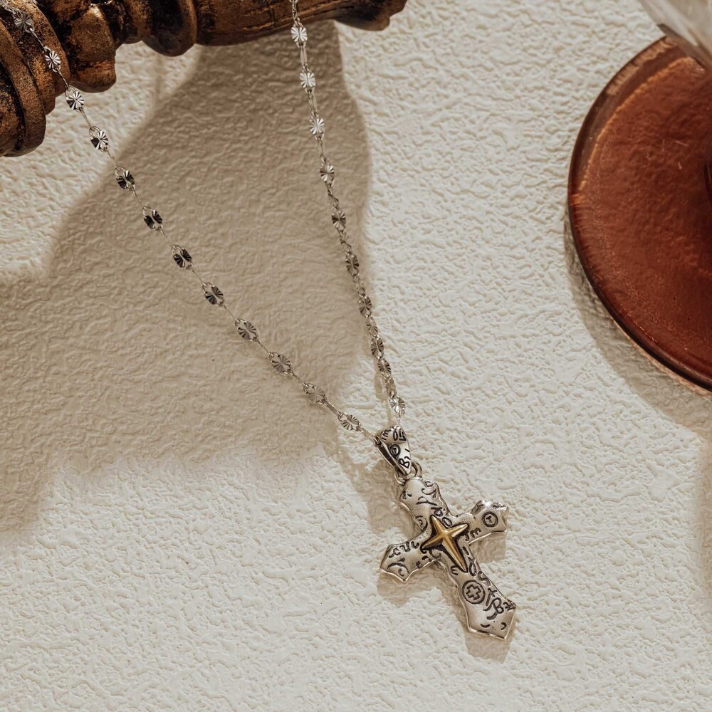 Sterling Silver Cross Pendant Necklace Oxidized Gothic Museori - Picture 5 of 6
